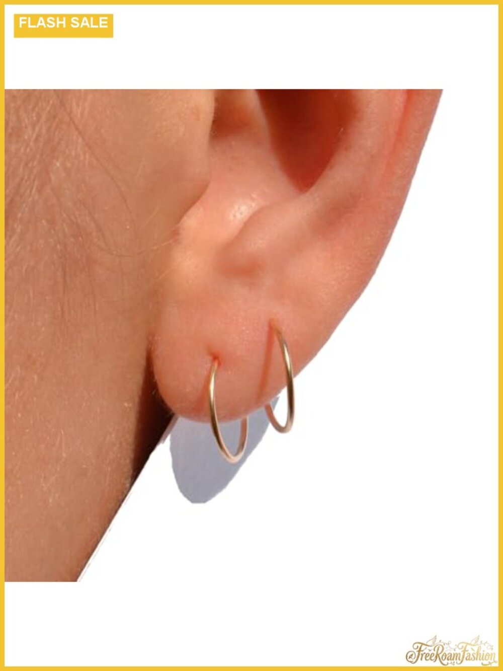 14k Real Gold Thin Hoop Earrings for Women, Dainty Mini Huggies,